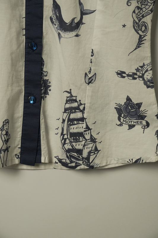 Jean Paul Gaultier BNWT Tattoo Motif Button Down SS Shirt