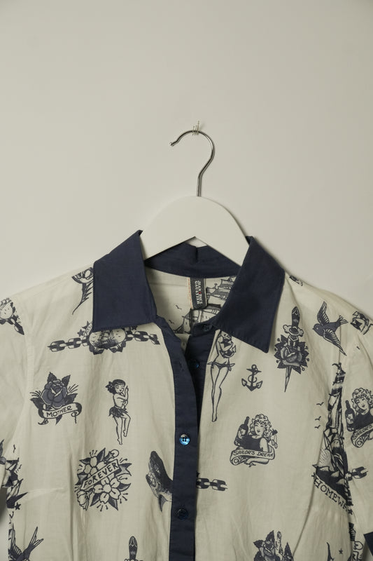 Jean Paul Gaultier BNWT Tattoo Motif Button Down SS Shirt
