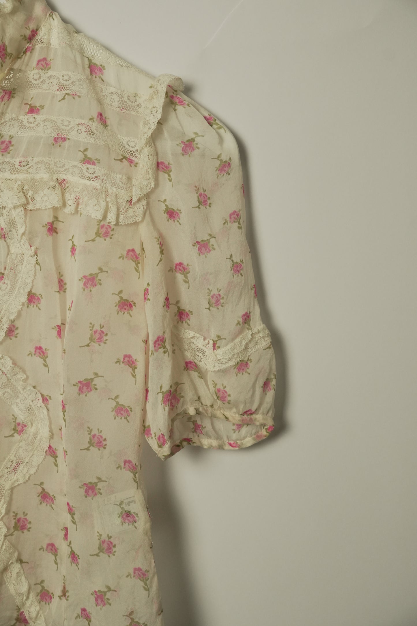 Dolce & Gabbana Silk SS Blouse w Lace & Sheer Floral Print Sz 36