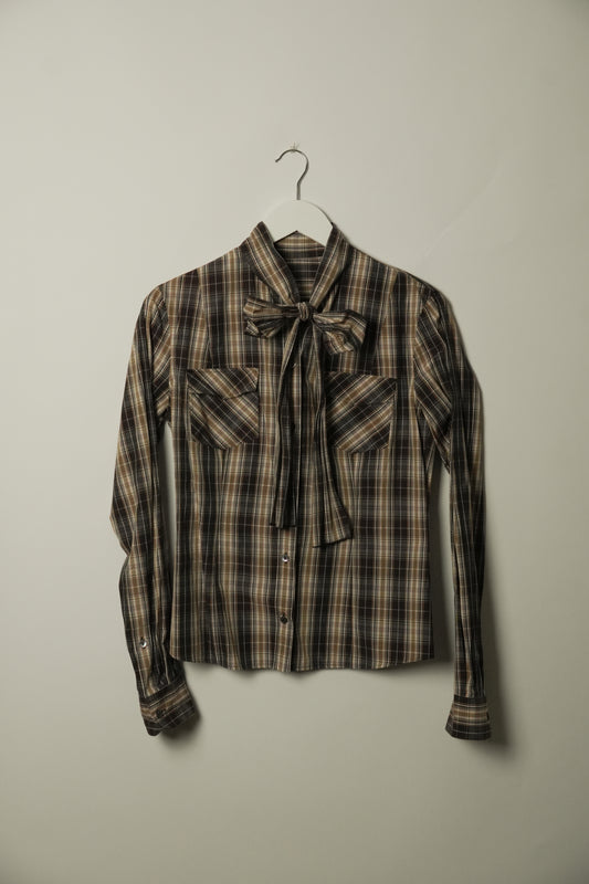Dolce & Gabbana Checkered Western LS Blouse w Pussybow Tie
