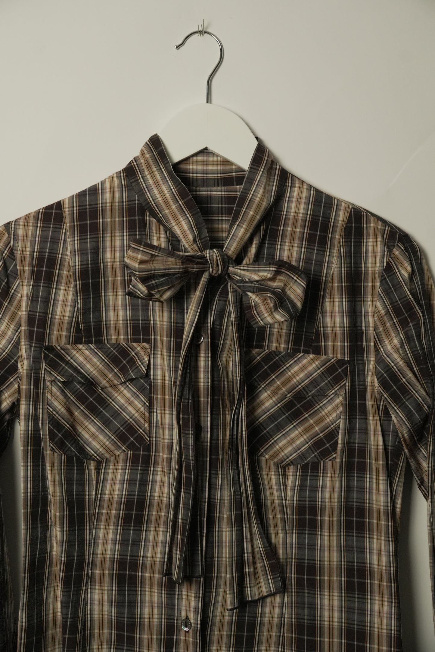 Dolce & Gabbana Checkered Western LS Blouse w Pussybow Tie