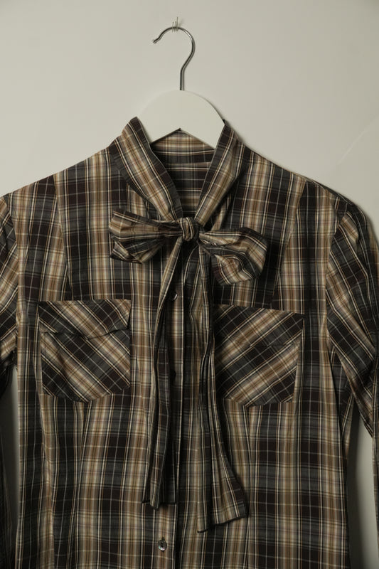 Dolce & Gabbana Checkered Western LS Blouse w Pussybow Tie
