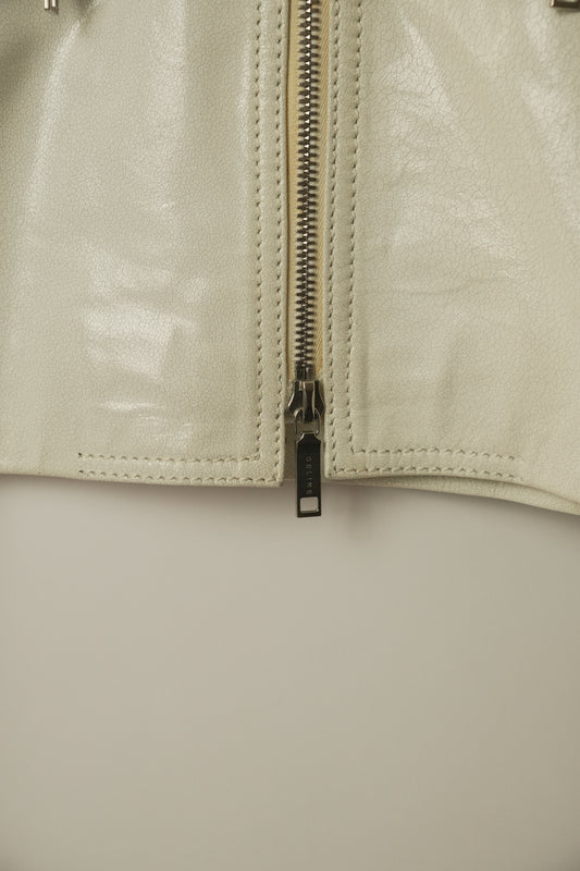Celine White Motorcycle Zipper Collarless Leather Jacket