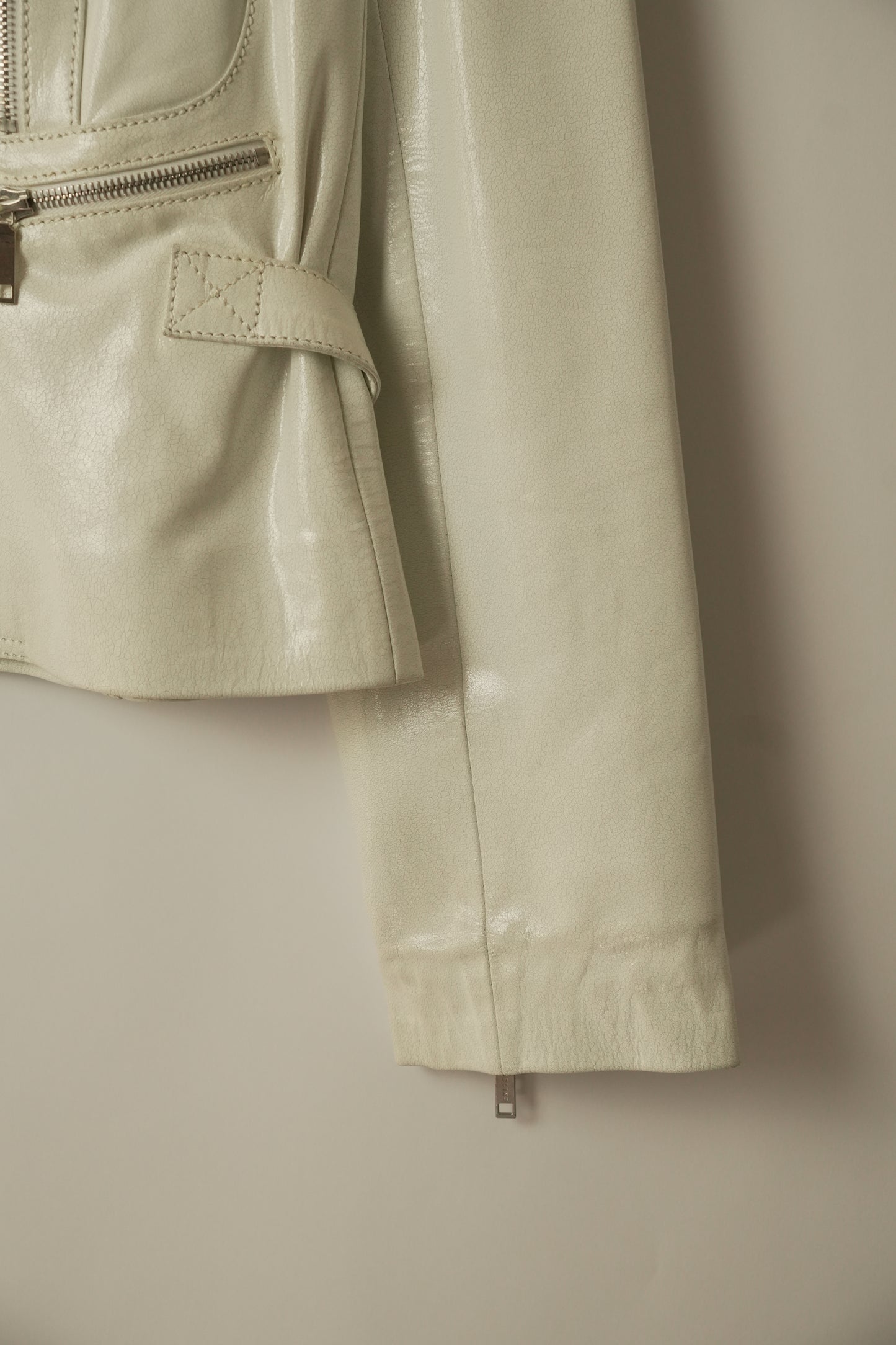Celine White Motorcycle Zipper Collarless Leather Jacket