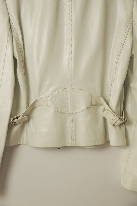 Celine White Motorcycle Zipper Collarless Leather Jacket