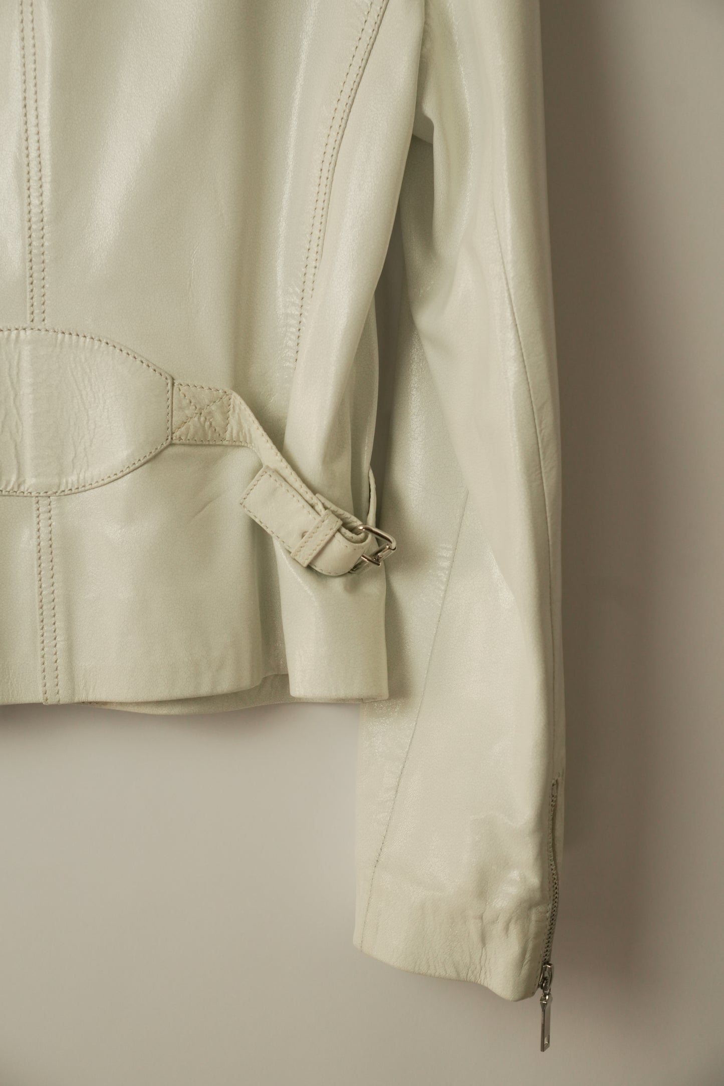 Celine White Motorcycle Zipper Collarless Leather Jacket