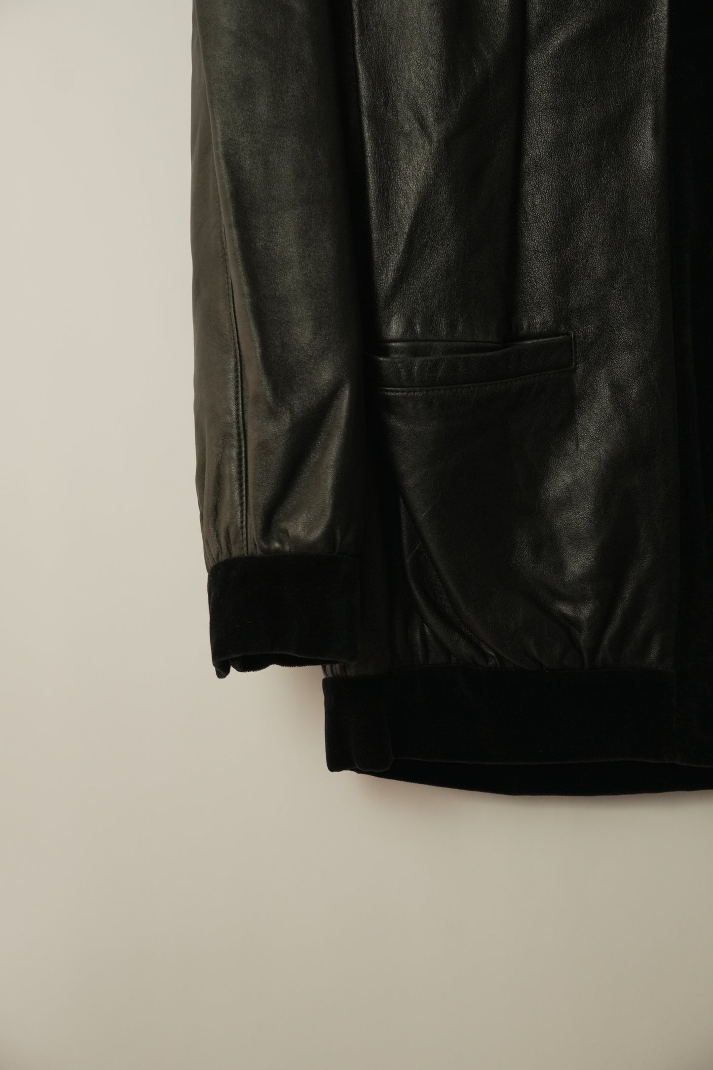 Valentino Leather Shoulder Pad Jacket w Velvet Trim