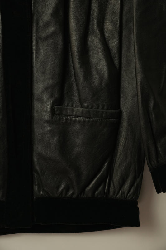 Valentino Leather Shoulder Pad Jacket w Velvet Trim