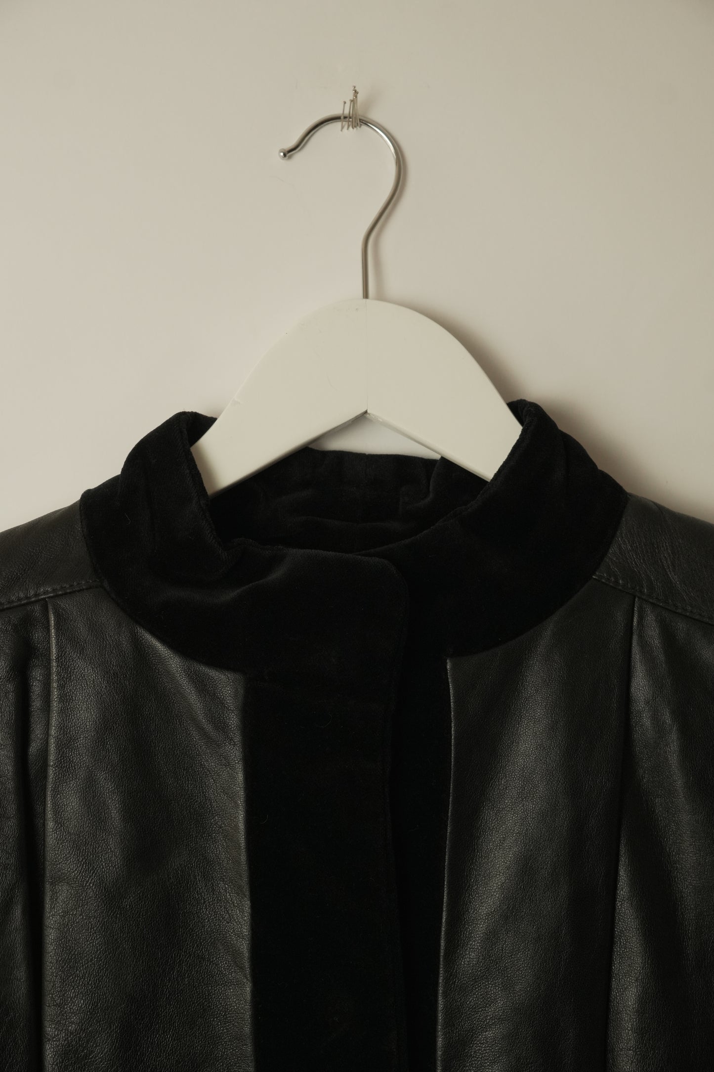 Valentino Leather Shoulder Pad Jacket w Velvet Trim