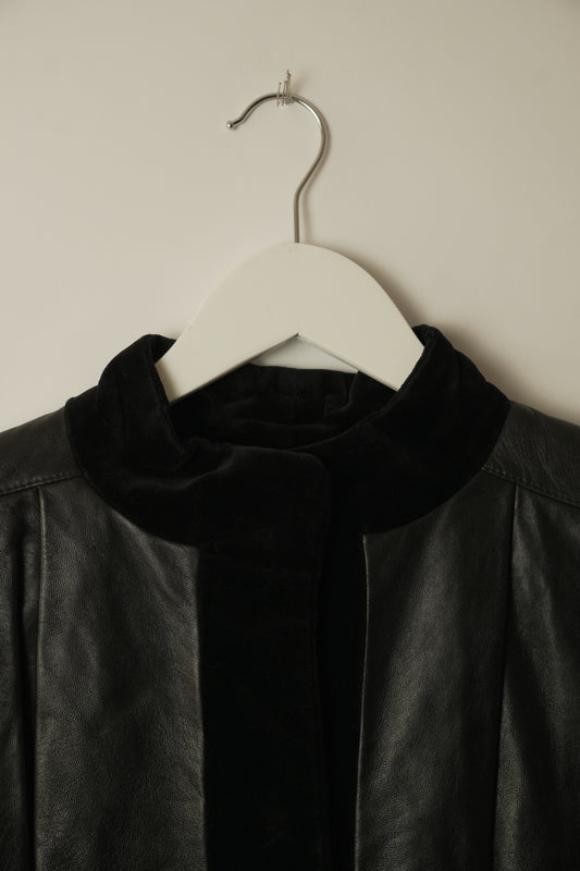 Valentino Leather Shoulder Pad Jacket w Velvet Trim