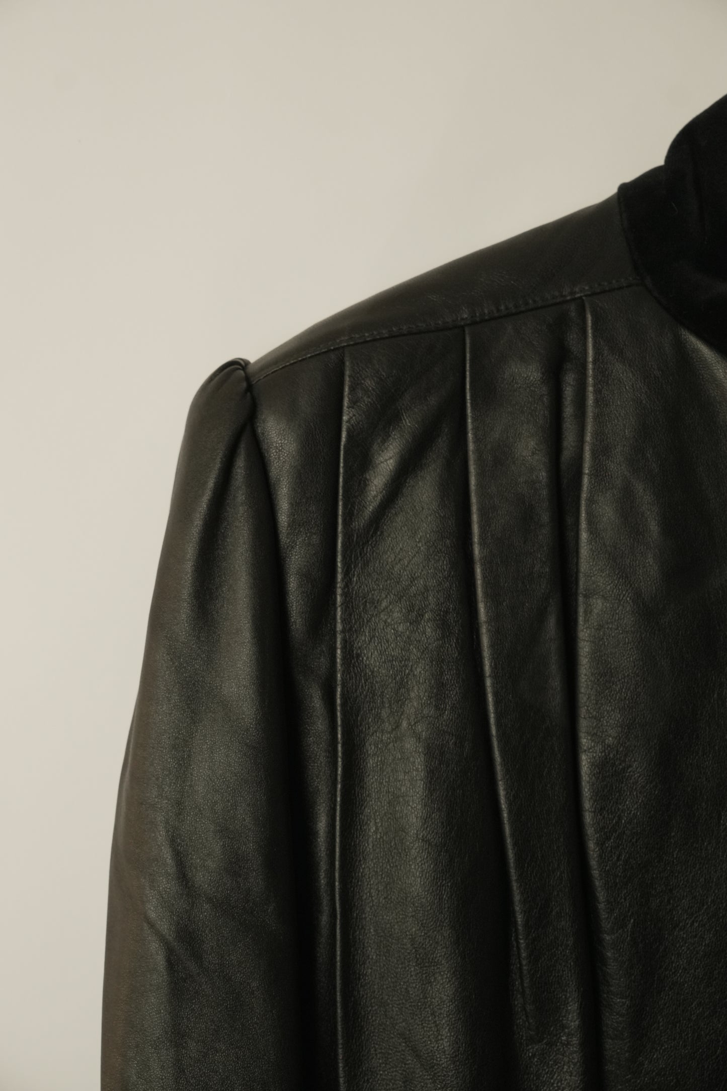 Valentino Leather Shoulder Pad Jacket w Velvet Trim