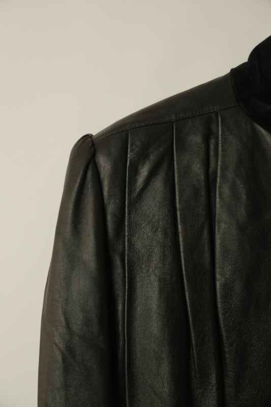 Valentino Leather Shoulder Pad Jacket w Velvet Trim
