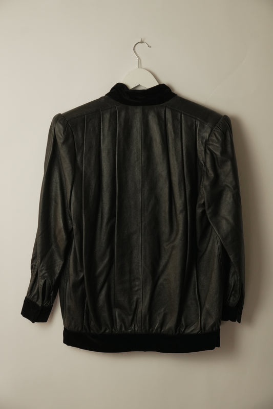Valentino Leather Shoulder Pad Jacket w Velvet Trim
