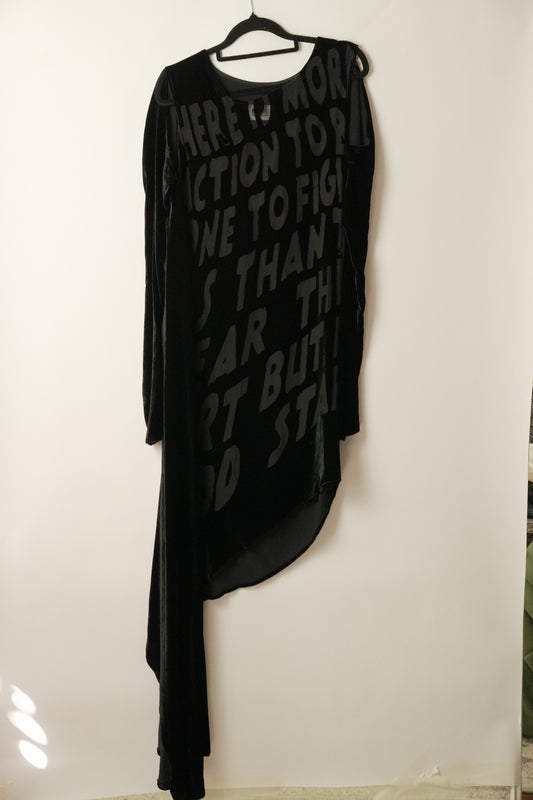 MM6 Maison Margiela Velour Dress, Knee-Length LS Assymetrical Script Sz38