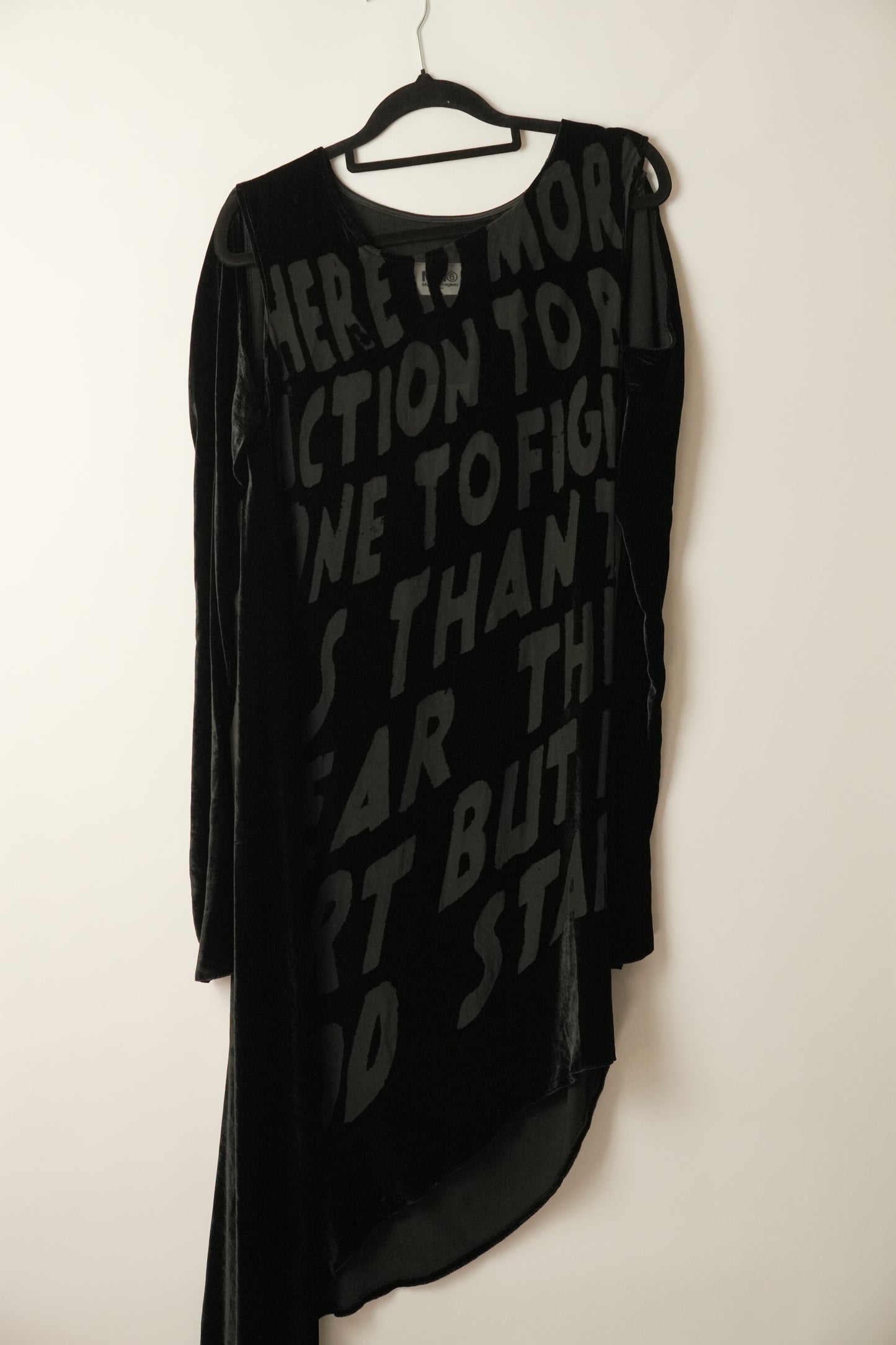MM6 Maison Margiela Velour Dress, Knee-Length LS Assymetrical Script Sz38