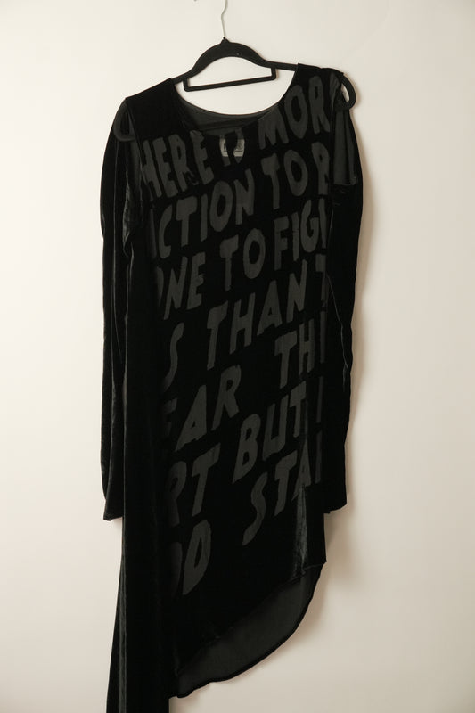MM6 Maison Margiela Velour Dress, Knee-Length LS Assymetrical Script Sz38