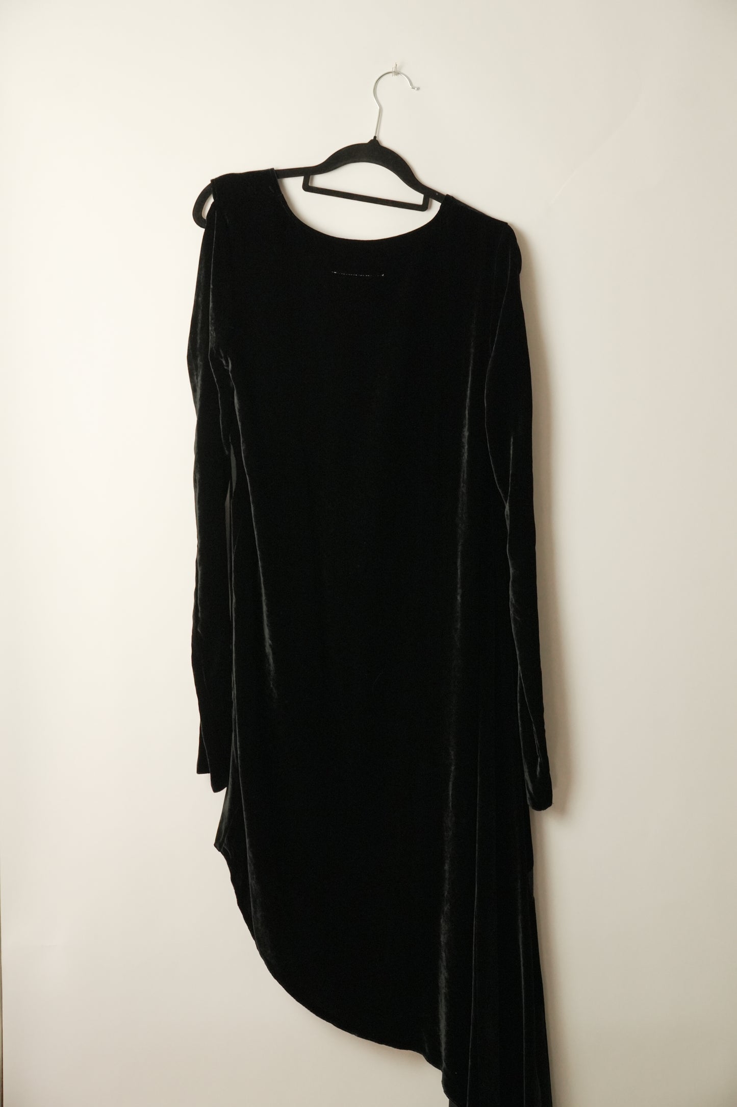 MM6 Maison Margiela Velour Dress, Knee-Length LS Assymetrical Script Sz38