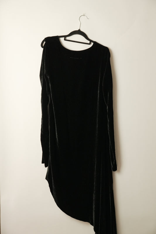 MM6 Maison Margiela Velour Dress, Knee-Length LS Assymetrical Script Sz38