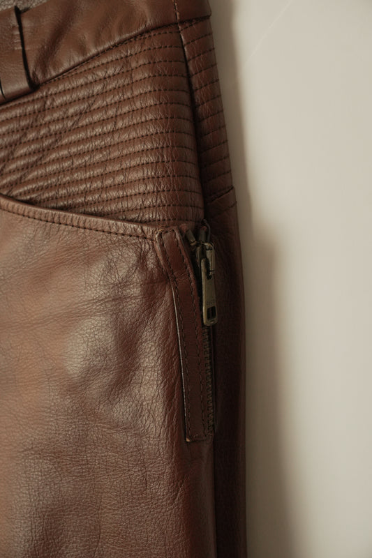 Gucci Brown Leather Pants w Quilted Pockets and Zipper