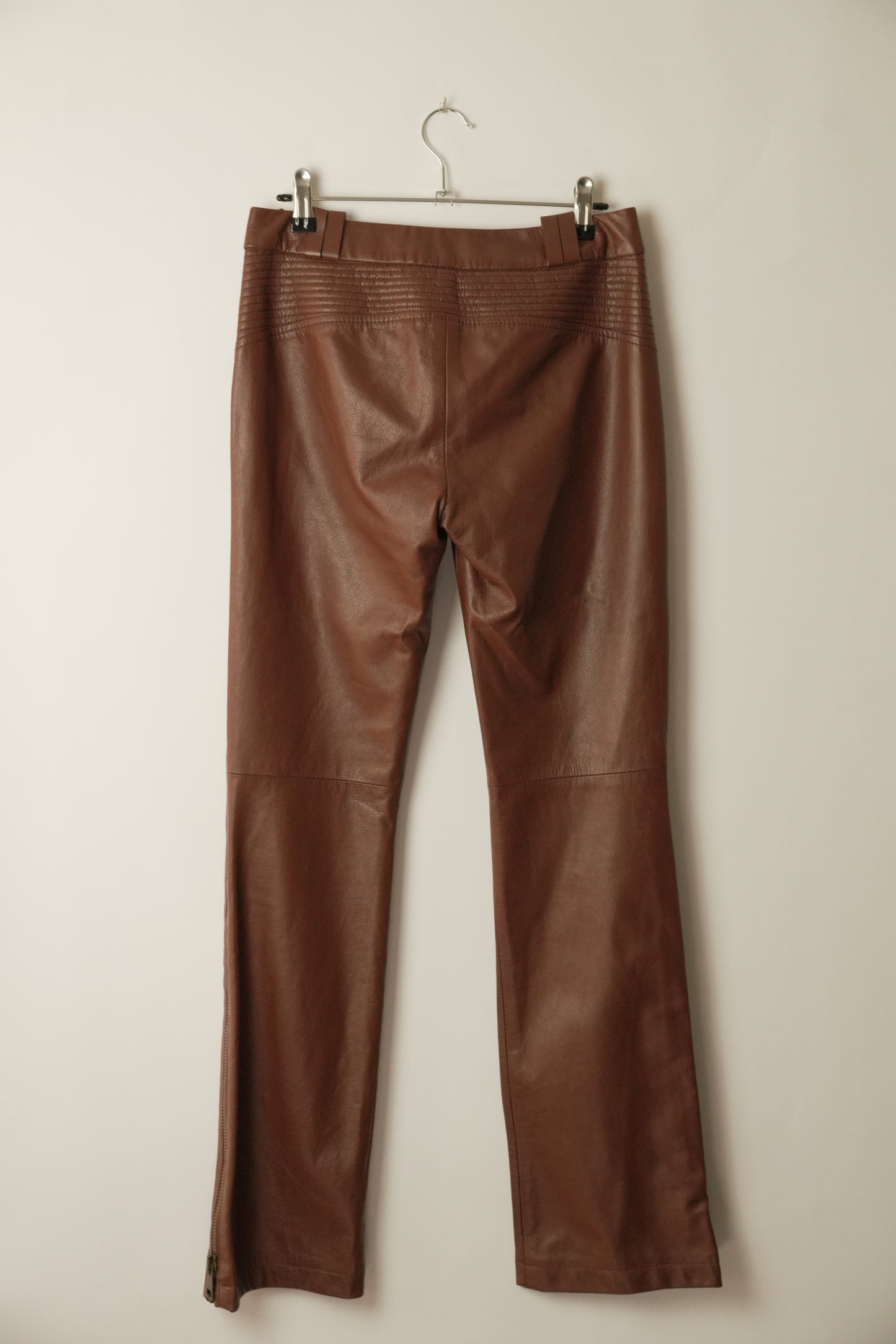 Gucci Brown Leather Pants w Quilted Pockets and Zipper