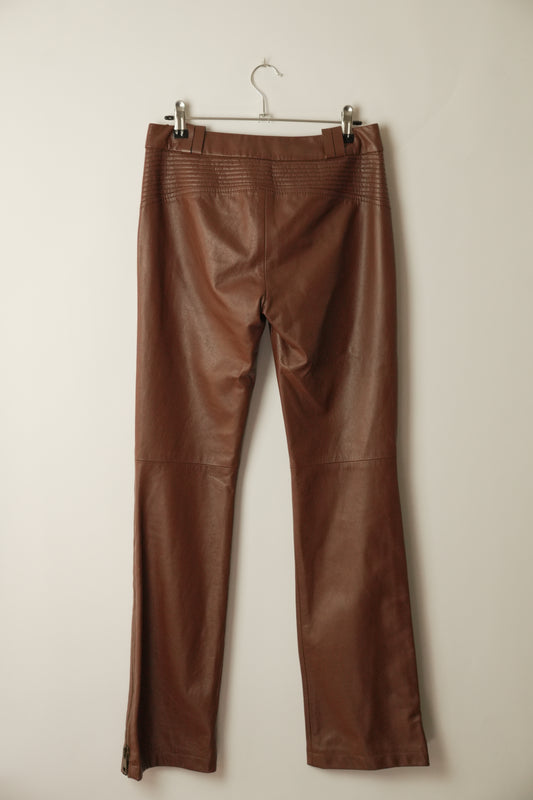 Gucci Brown Leather Pants w Quilted Pockets and Zipper