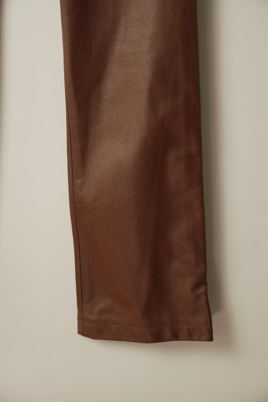 Gucci Brown Leather Pants w Quilted Pockets and Zipper