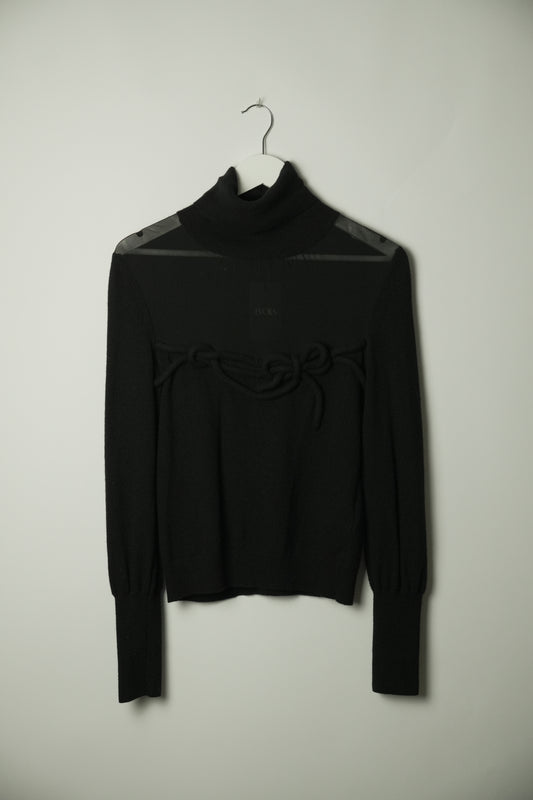 Red Valentino Sheer LS Turtleneck Bow Knit