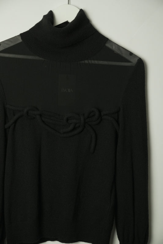 Red Valentino Sheer LS Turtleneck Bow Knit