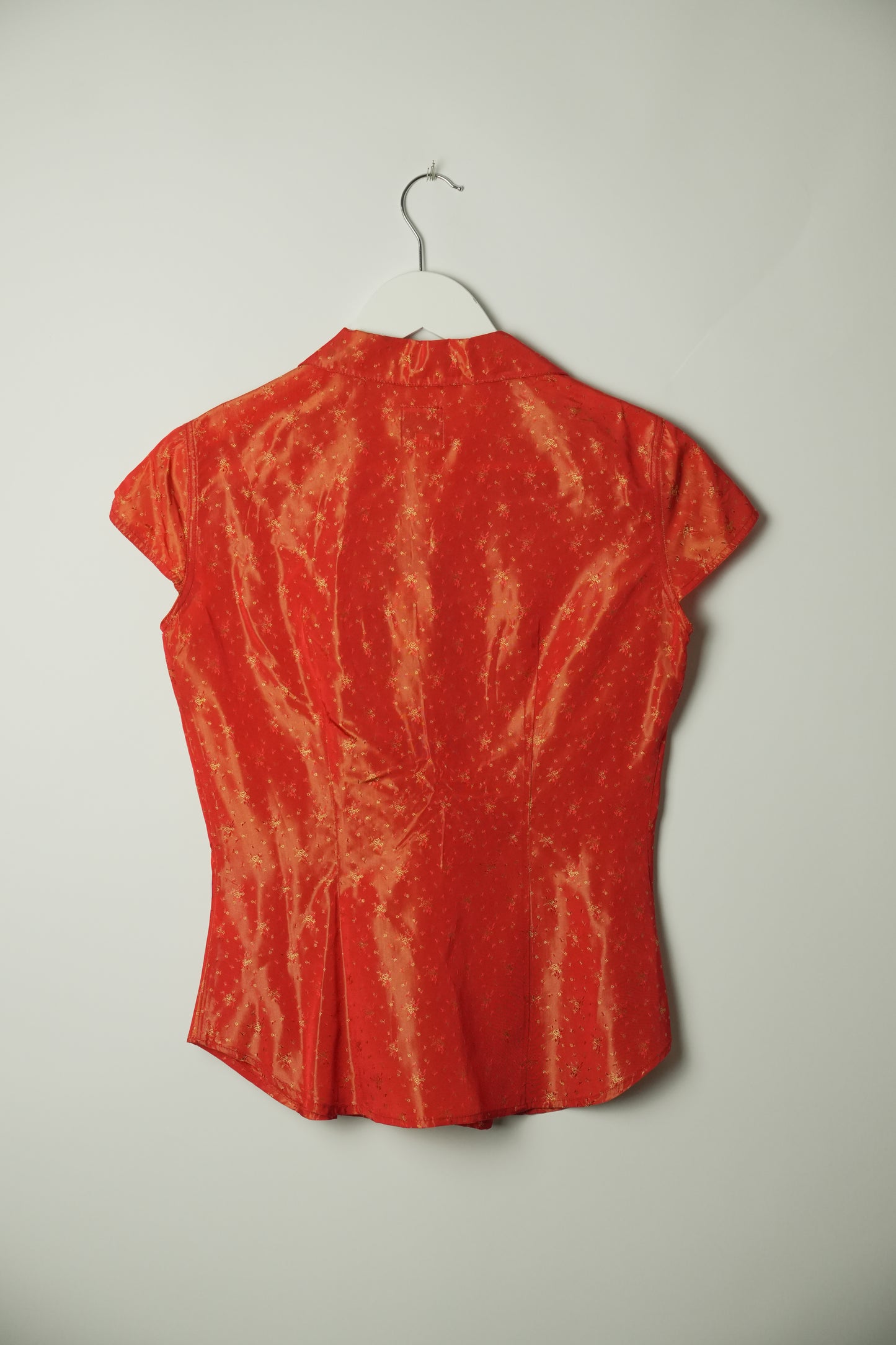Moschino Jeans Red Floral Print Cap Sleeve SS Button Down Blouse