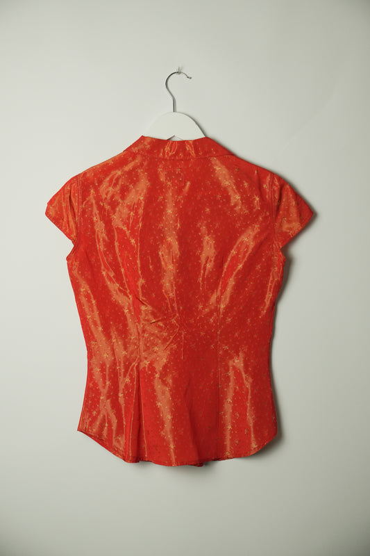 Moschino Jeans Red Floral Print Cap Sleeve SS Button Down Blouse