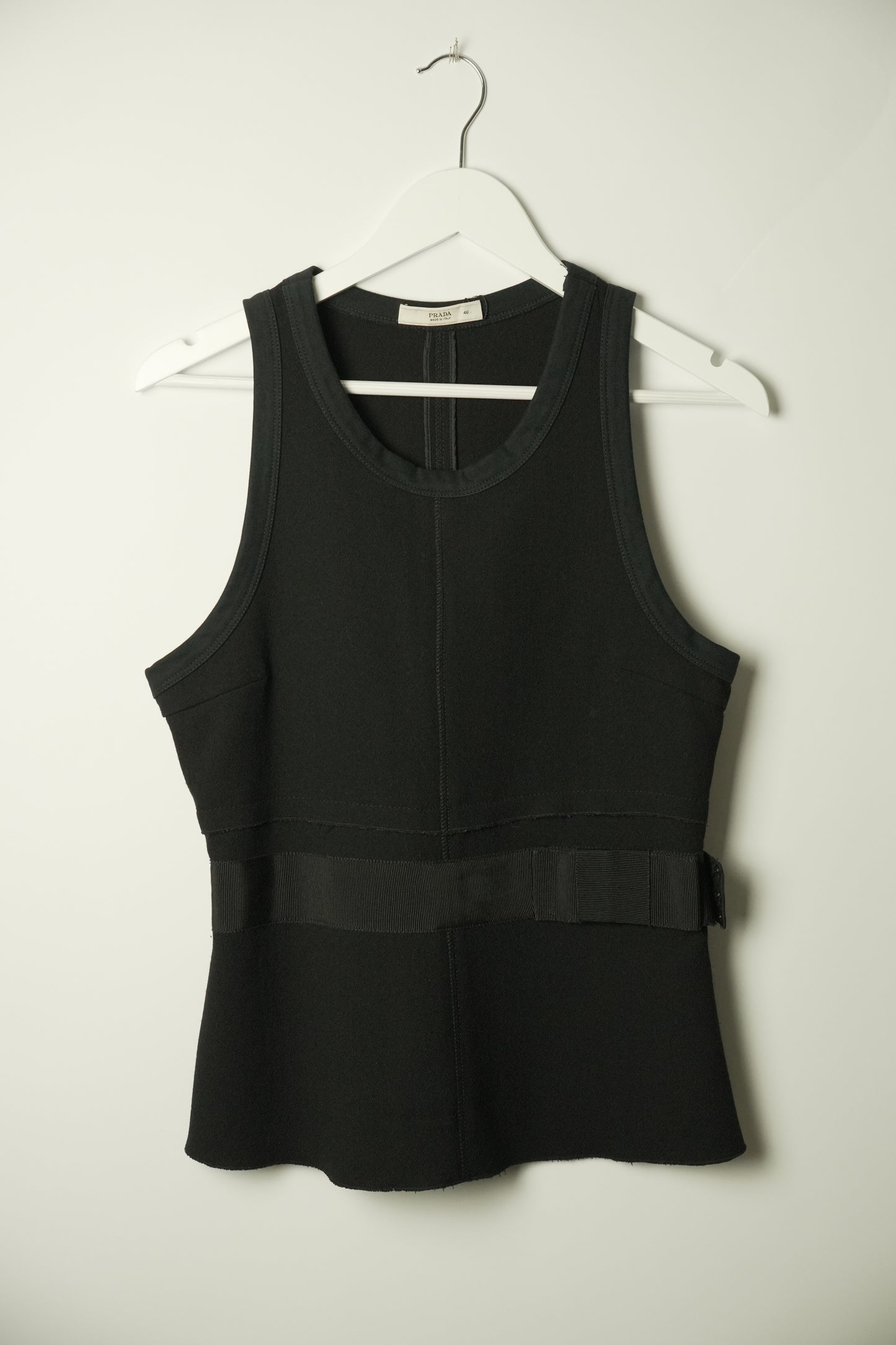 Prada Ribbed Hem Tank Top w Ribbon Waist