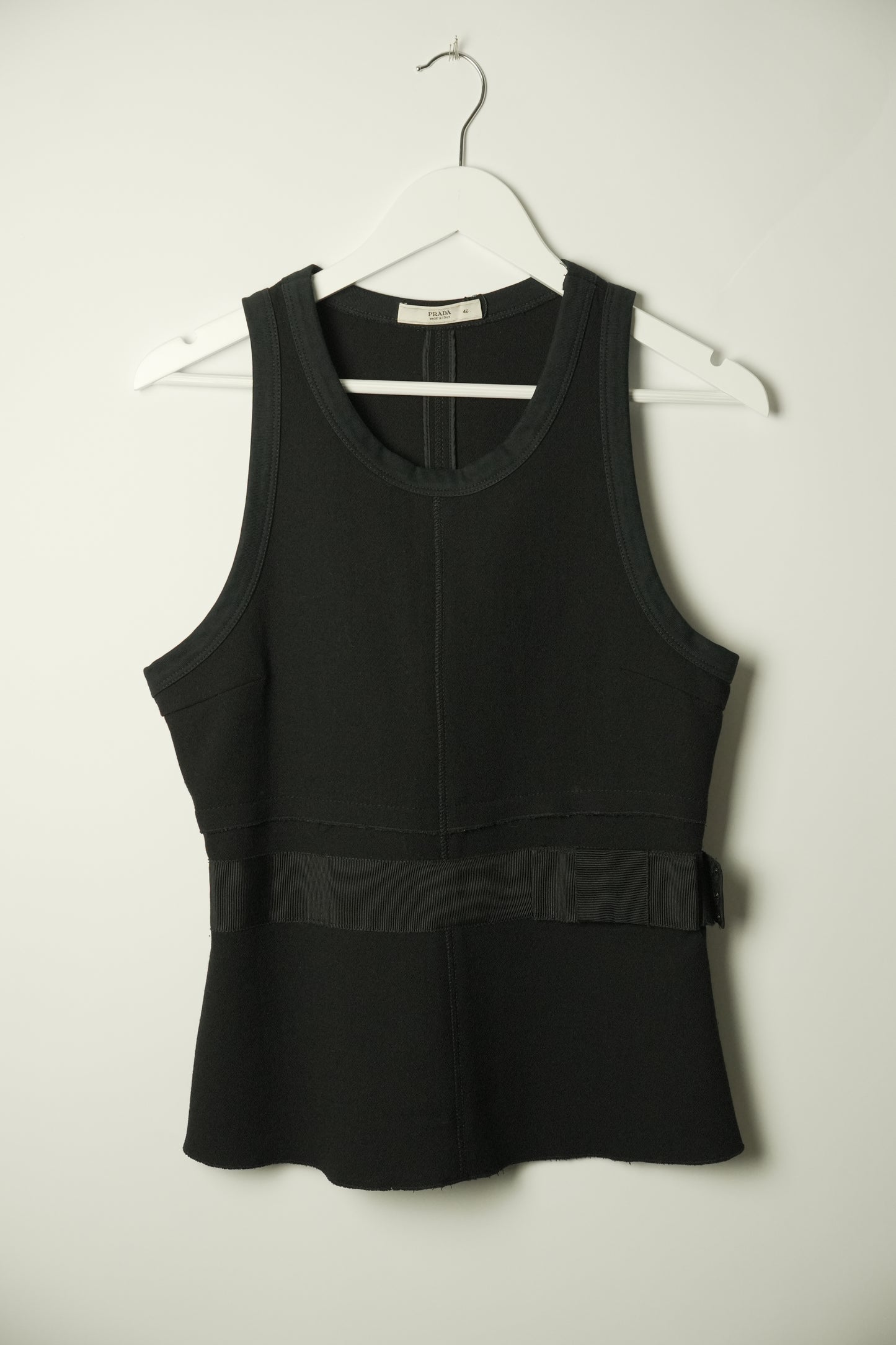 Prada Ribbed Hem Tank Top w Ribbon Waist