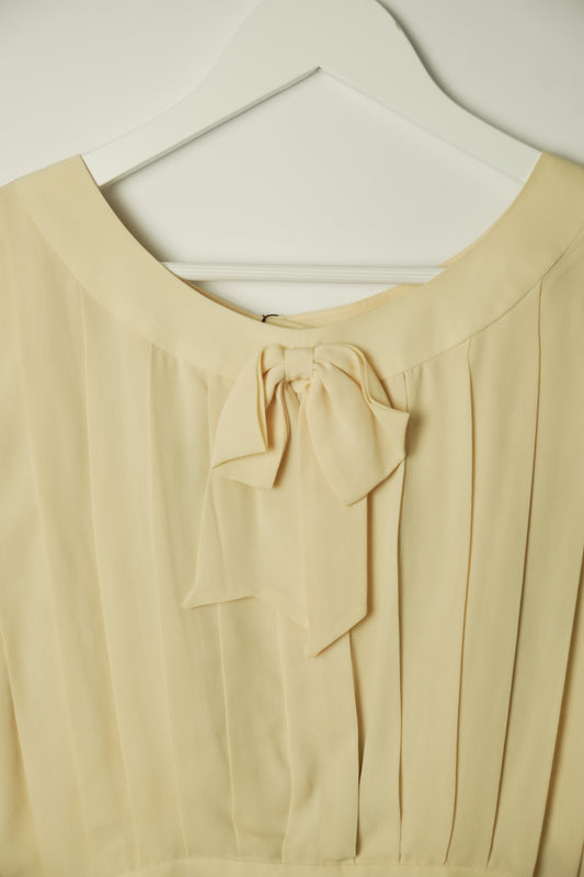 Moschino Couture Silk SS Pleated Crop Top w bow