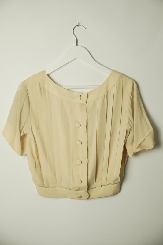 Moschino Couture Silk SS Pleated Crop Top w bow
