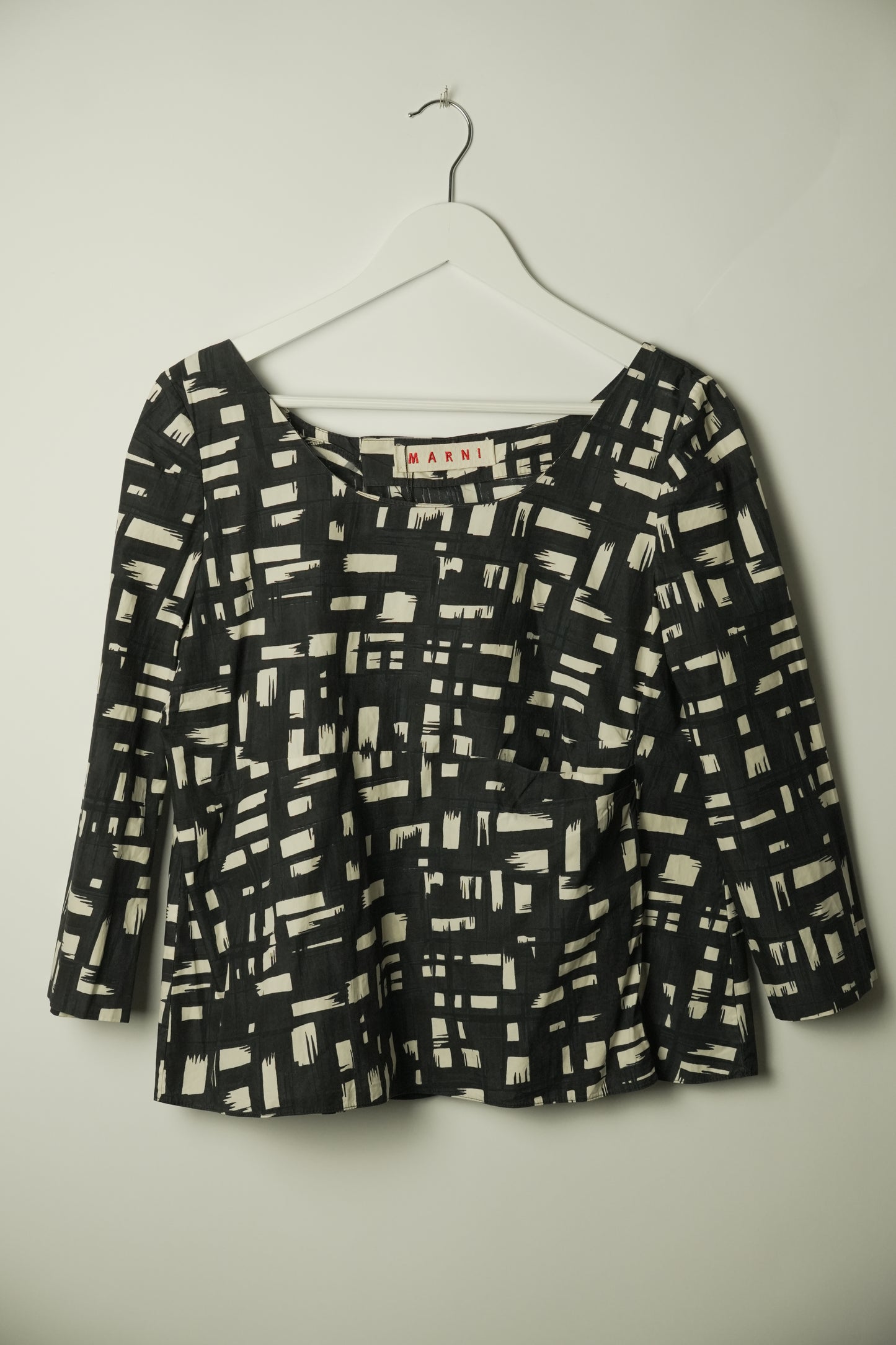 Marni Black White Checkered 3/4 LS Boxy Shirt Blouse