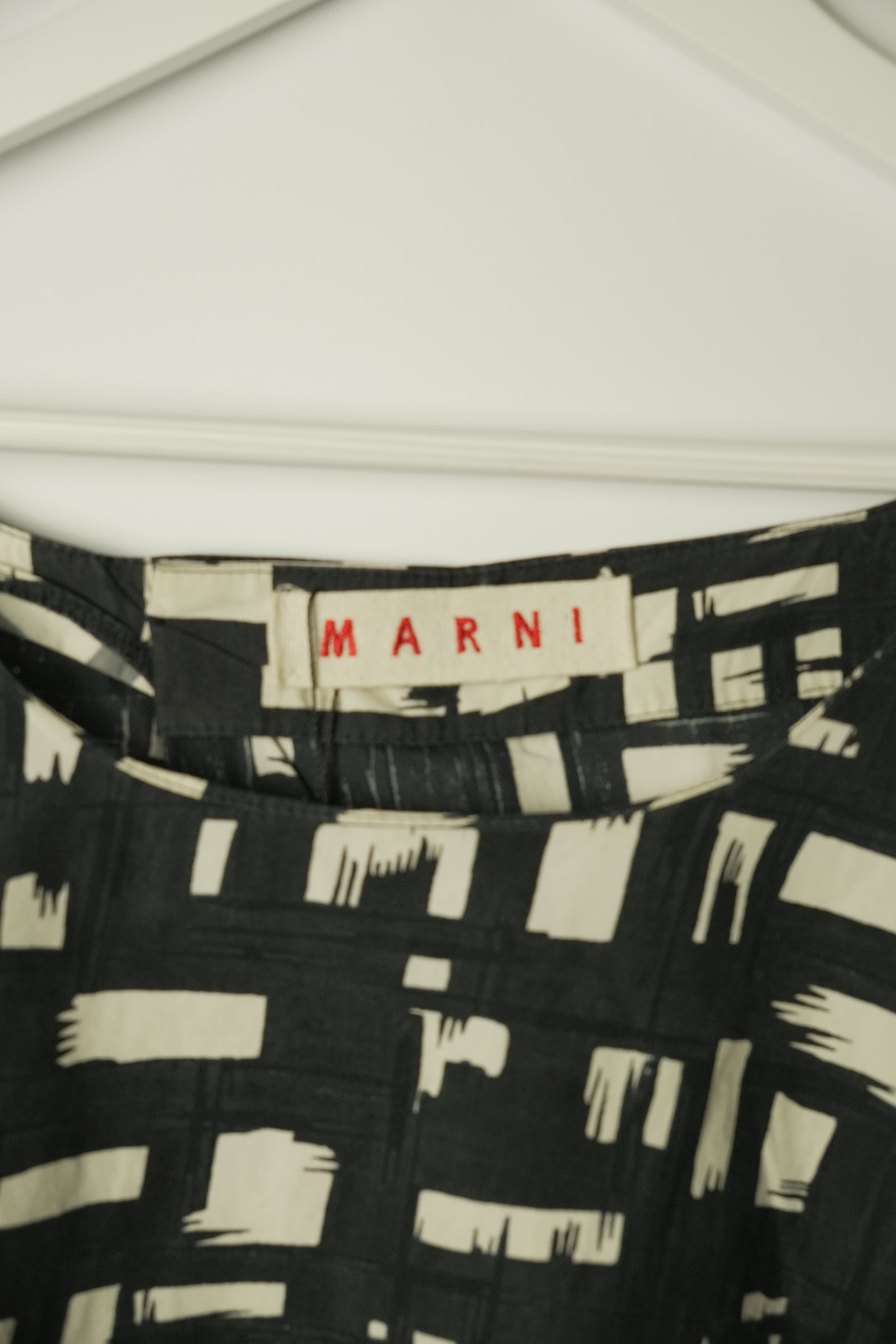 Marni Black White Checkered 3/4 LS Boxy Shirt Blouse