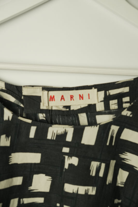 Marni Black White Checkered 3/4 LS Boxy Shirt Blouse