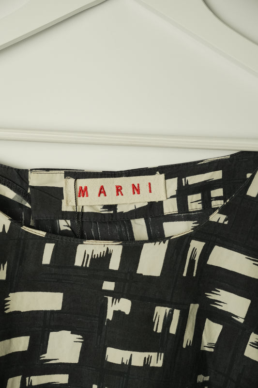 Marni Black White Checkered 3/4 LS Boxy Shirt Blouse