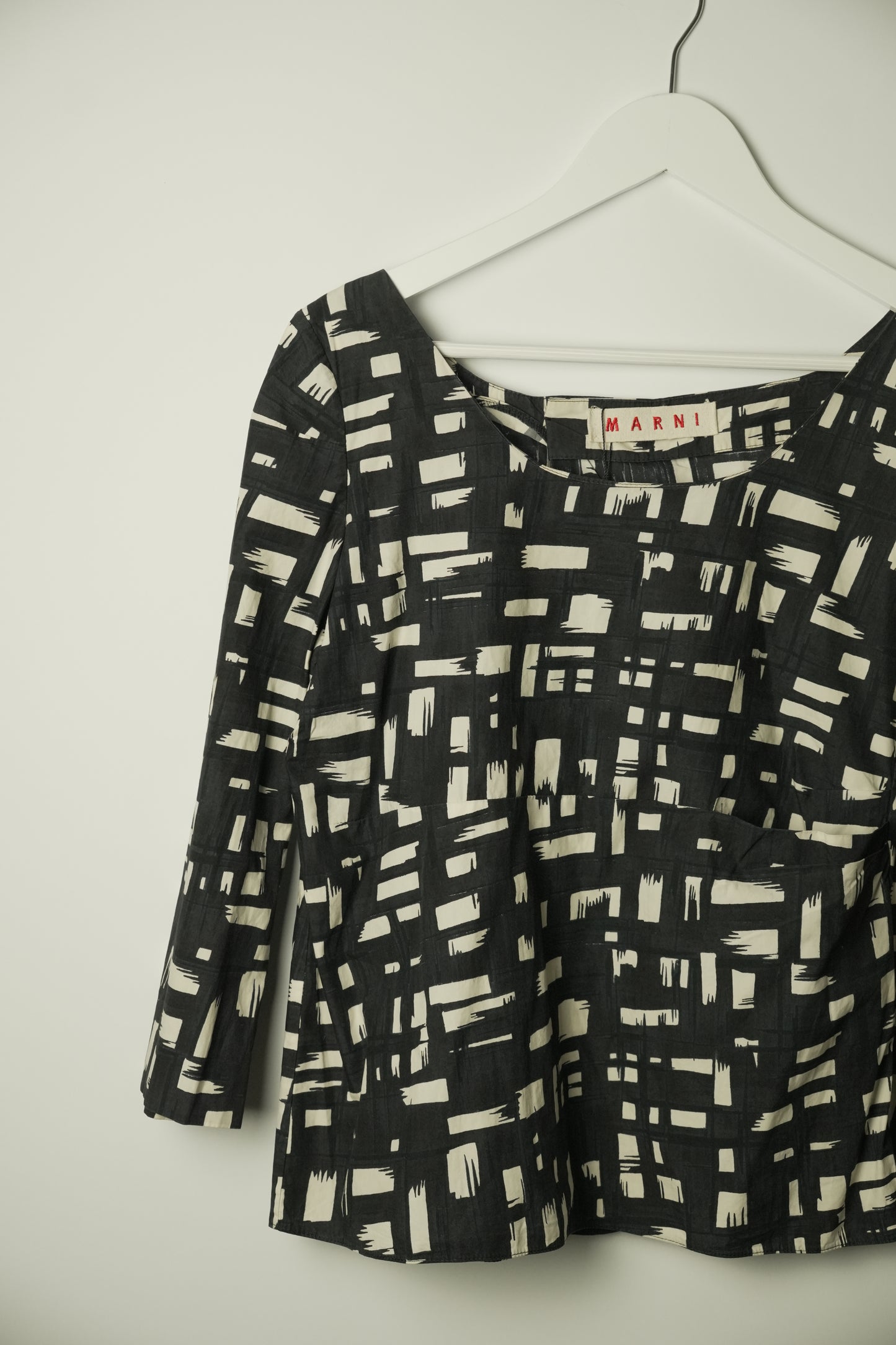 Marni Black White Checkered 3/4 LS Boxy Shirt Blouse