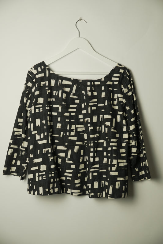 Marni Black White Checkered 3/4 LS Boxy Shirt Blouse