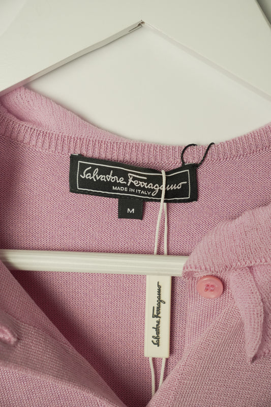 Salvatore Ferragamo Pink Frill Cashmere Crop Cardigan