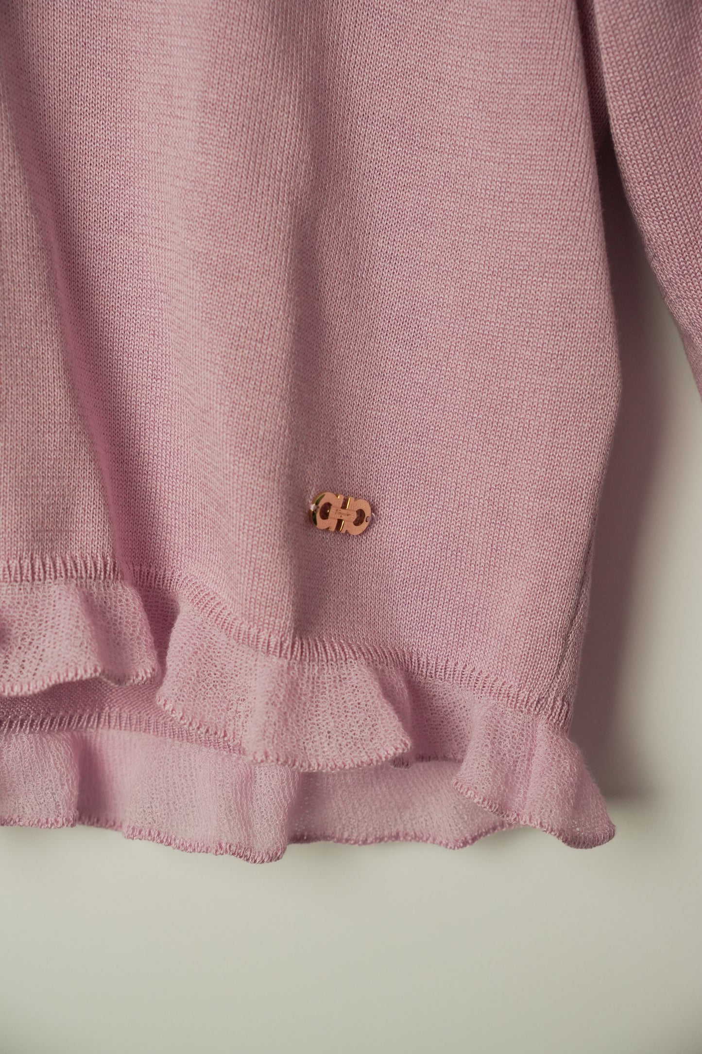 Salvatore Ferragamo Pink Frill Cashmere Crop Cardigan