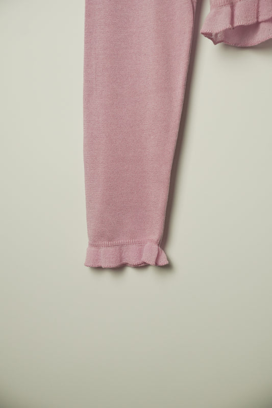 Salvatore Ferragamo Pink Frill Cashmere Crop Cardigan