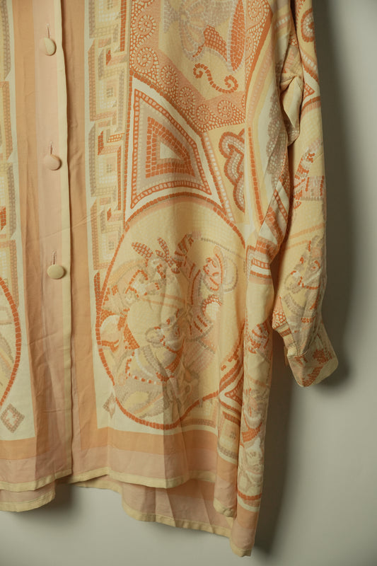 Fendi Roma Logo Tile Print Silk Oversized Shirt