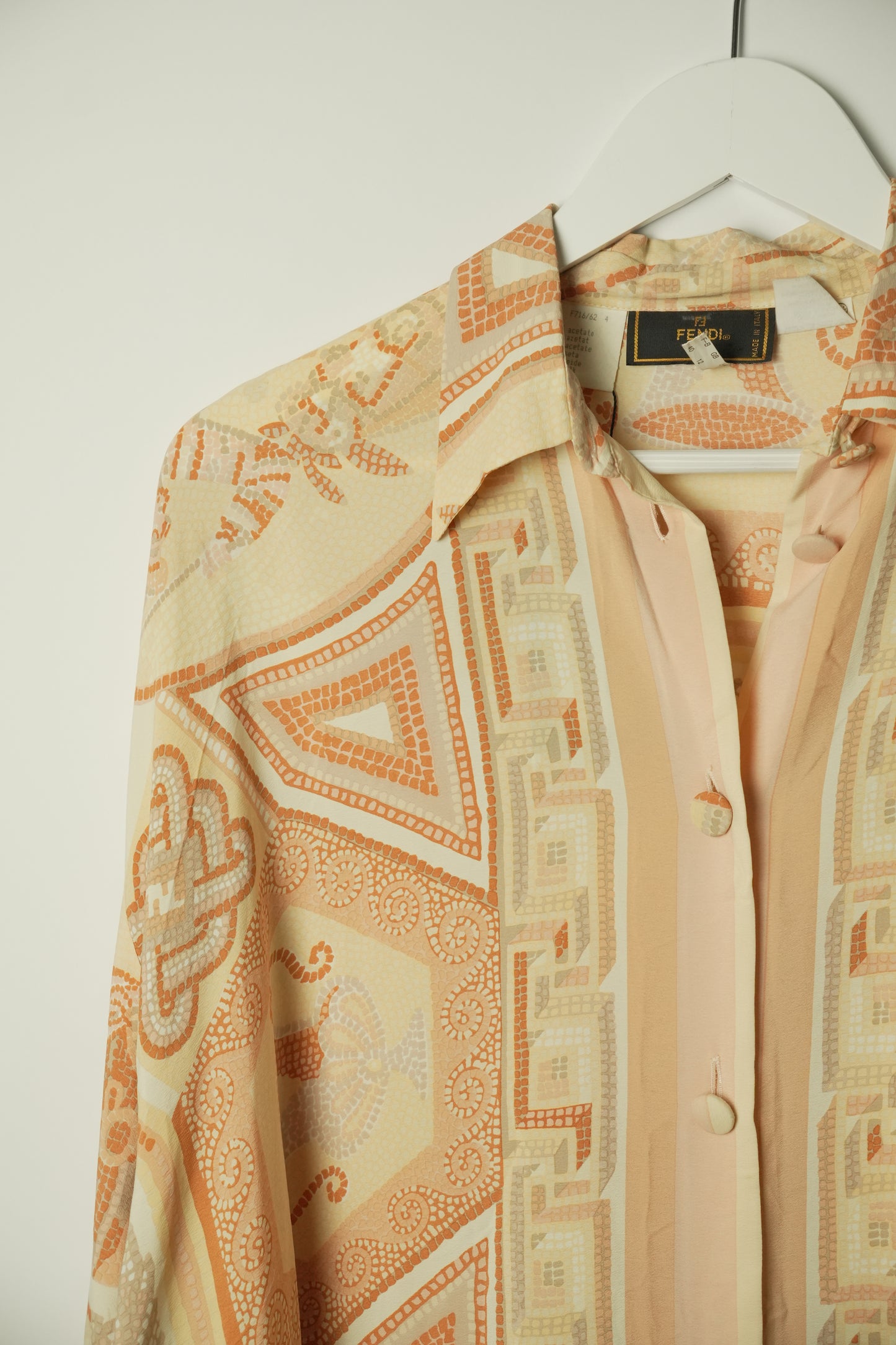Fendi Roma Logo Tile Print Silk Oversized Shirt