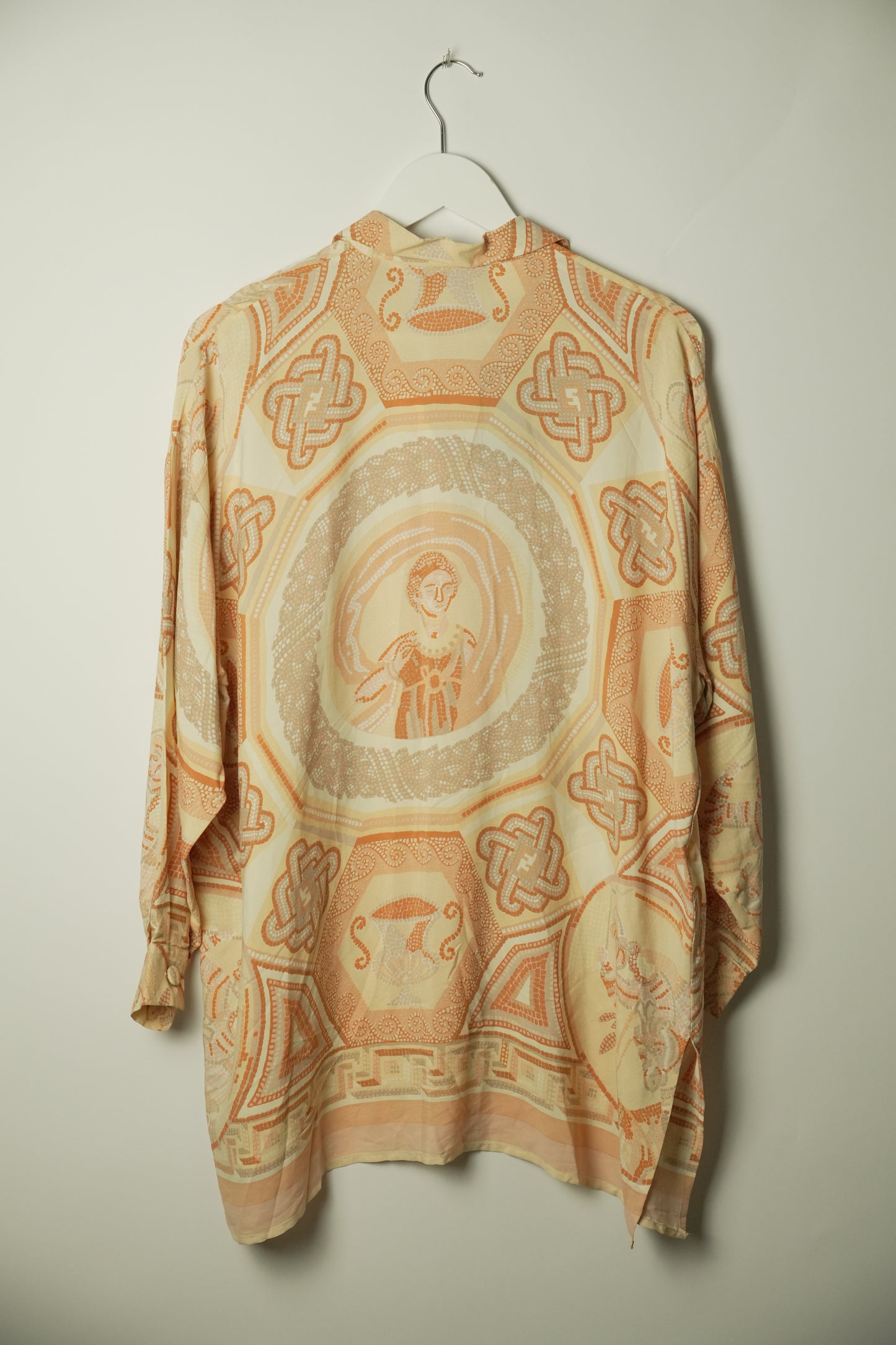 Fendi Roma Logo Tile Print Silk Oversized Shirt