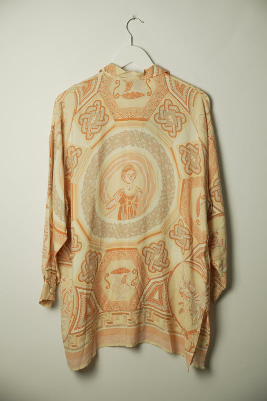 Fendi Roma Logo Tile Print Silk Oversized Shirt