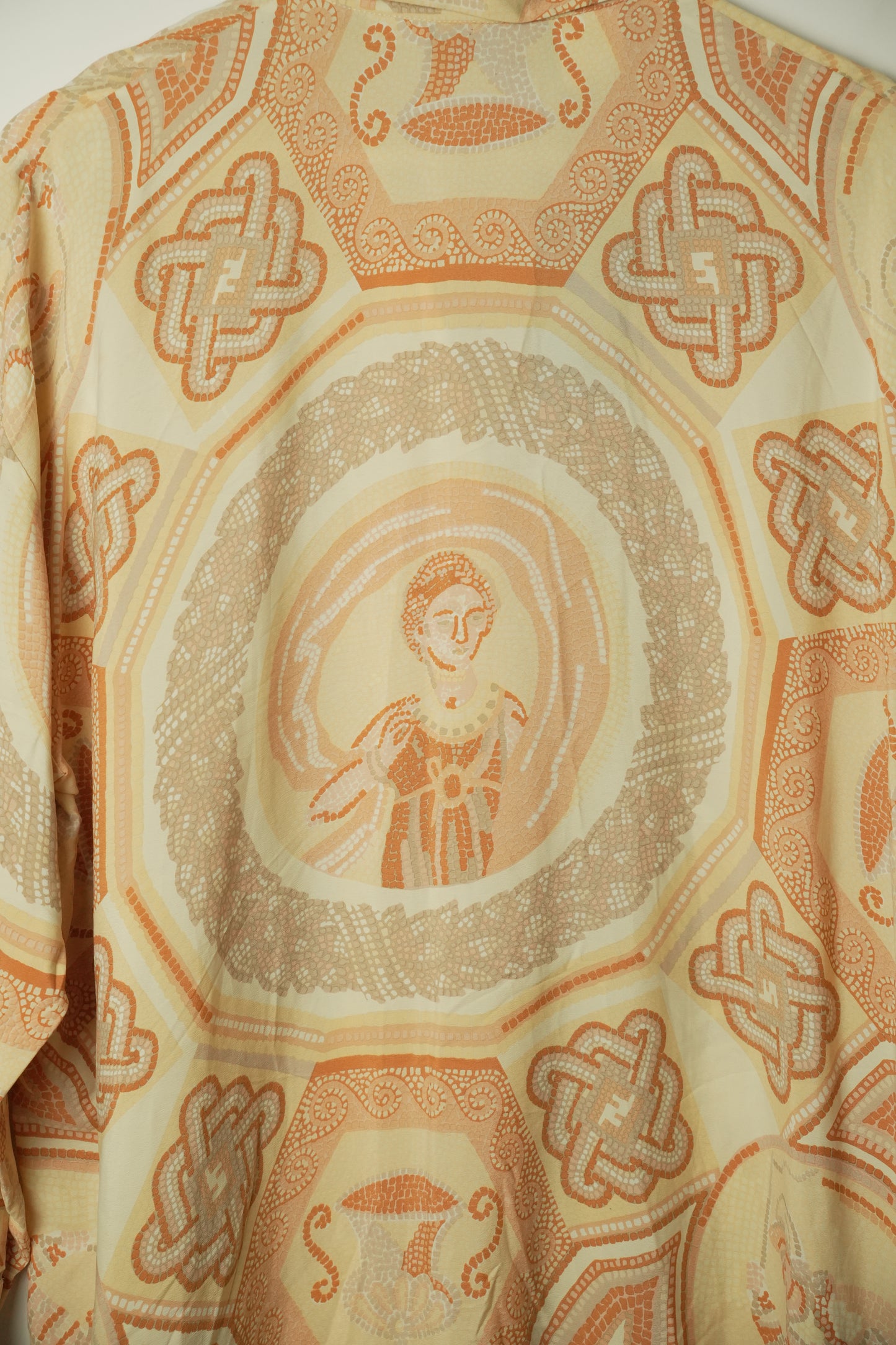 Fendi Roma Logo Tile Print Silk Oversized Shirt