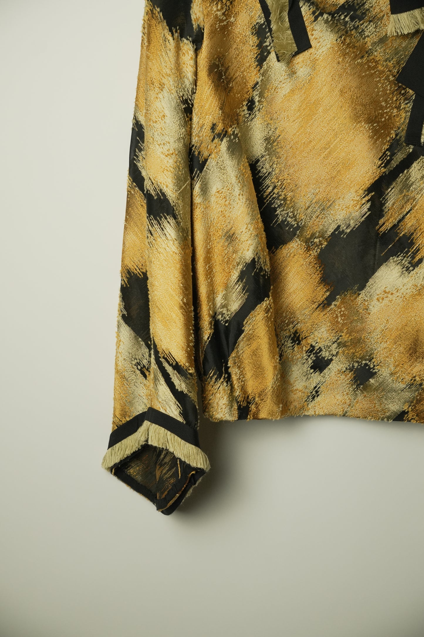 Lanvin Yellow Black High Neck Bell LS Abstract Print Blouse