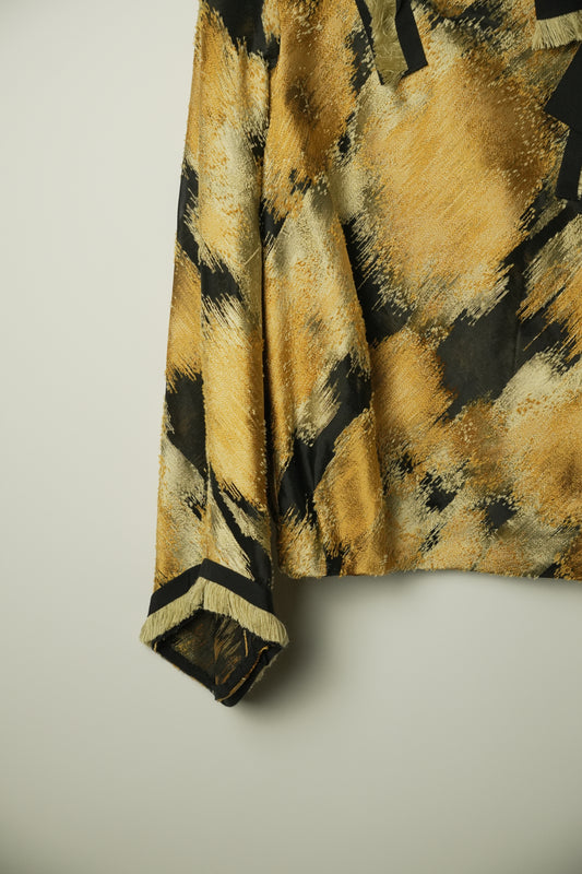 Lanvin Yellow Black High Neck Bell LS Abstract Print Blouse